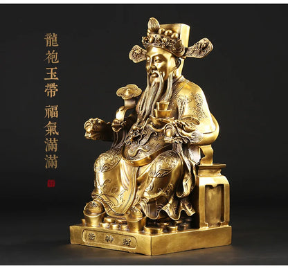 TOP GOOD  Talisman home shop Protection Money Drawing Martial god of wealth dragon CAI SHEN KAI GUANG brass statue  37cm