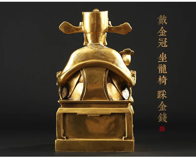 TOP GOOD  Talisman home shop Protection Money Drawing Martial god of wealth dragon CAI SHEN KAI GUANG brass statue  37cm