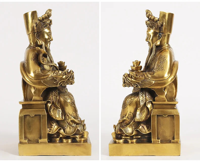 TOP GOOD  Talisman home shop Protection Money Drawing Martial god of wealth dragon CAI SHEN KAI GUANG brass statue  37cm