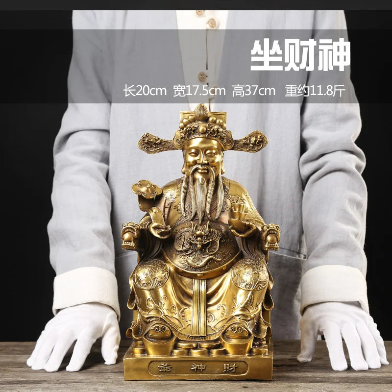 TOP GOOD  Talisman home shop Protection Money Drawing Martial god of wealth dragon CAI SHEN KAI GUANG brass statue  37cm