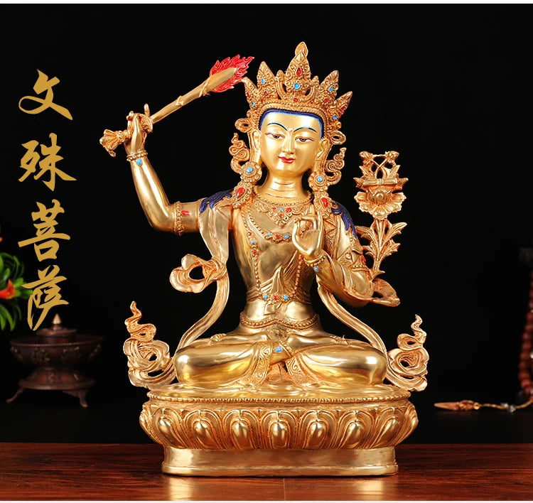 TOP GOOD  Wholesale Buddhist supplies #  Protection -13 inch Buddhism gilding Bodhisattva Manjusri Buddha statue #33CM