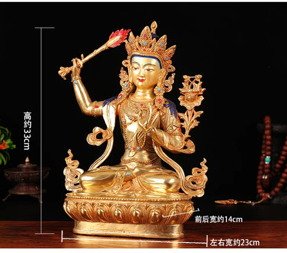 TOP GOOD  Wholesale Buddhist supplies #  Protection -13 inch Buddhism gilding Bodhisattva Manjusri Buddha statue #33CM