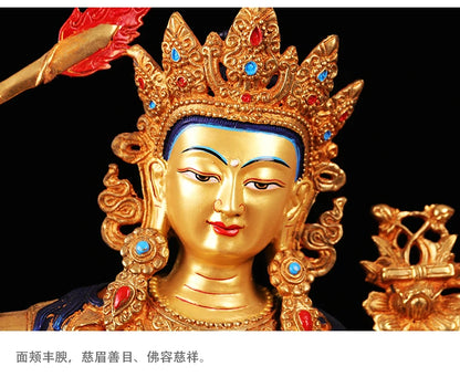 TOP GOOD  Wholesale Buddhist supplies #  Protection -13 inch Buddhism gilding Bodhisattva Manjusri Buddha statue #33CM
