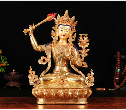 TOP GOOD  Wholesale Buddhist supplies #  Protection -13 inch Buddhism gilding Bodhisattva Manjusri Buddha statue #33CM