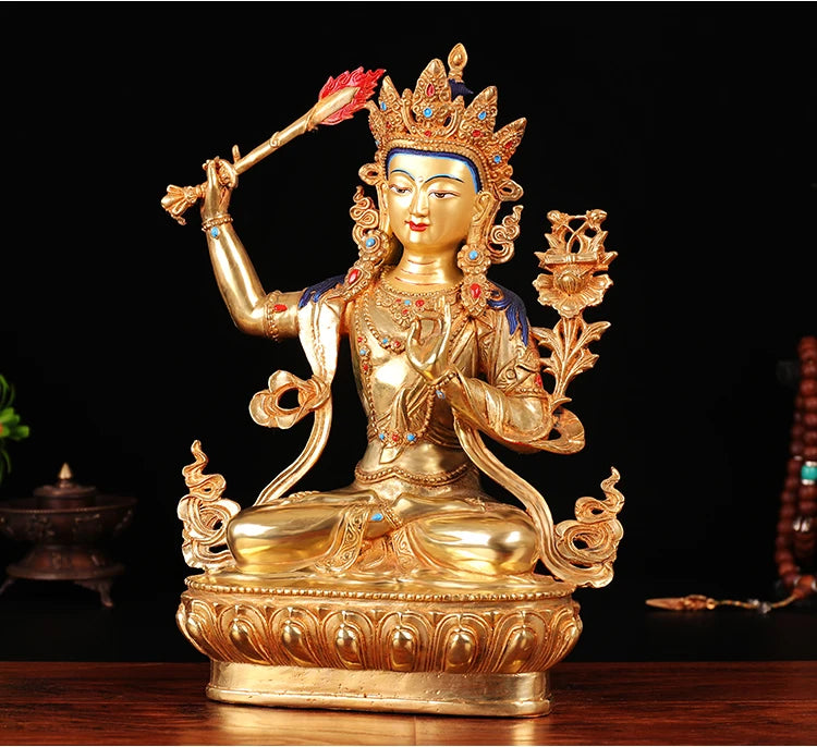 TOP GOOD  Wholesale Buddhist supplies #  Protection -13 inch Buddhism gilding Bodhisattva Manjusri Buddha statue #33CM