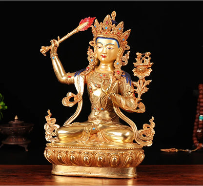 TOP GOOD  Wholesale Buddhist supplies #  Protection -13 inch Buddhism gilding Bodhisattva Manjusri Buddha statue #33CM