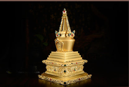 TOP GOOD buddha statue # 22cm # HOME Talisman # Buddhism Bodhi Pagoda Shariputra Pagoda Gilding brass statu