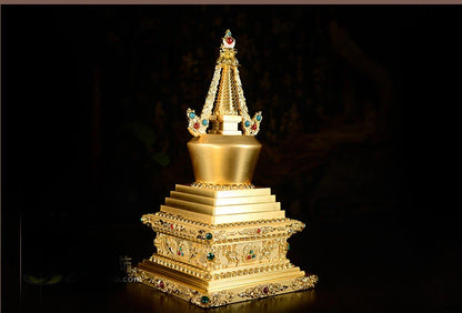 TOP GOOD buddha statue # 22cm # HOME Talisman # Buddhism Bodhi Pagoda Shariputra Pagoda Gilding brass statu