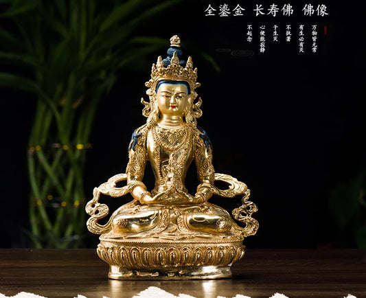 TOP GOOD  buddha statue wholesale # 21cm # HOME family Talisman # Buddhism full Gilding gold Amitayus Buddha brass statue