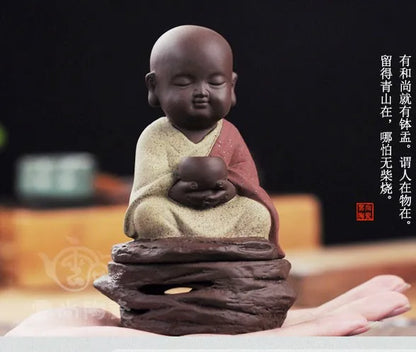 TOP GOOD  # edition ceramic ART -Zen Buddha Little Monk incense color pottery ART   free box santal incense