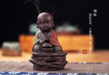 TOP GOOD  # edition ceramic ART -Zen Buddha Little Monk incense color pottery ART   free box santal incense