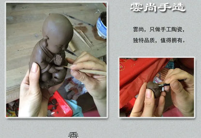 TOP GOOD  # edition ceramic ART -Zen Buddha Little Monk incense color pottery ART   free box santal incense