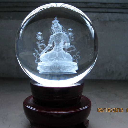 TOP GOOD  efficacious HOME House Talisman- The town house Buddhist 3D Green Tara Buddha Crystal ball statue