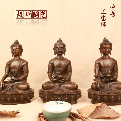 TOP GOOD figure of Buddha HOME  Talisman House Protection # 3P Tibetan Nepal Buddhism Phra Sompo Buddha brass statue
