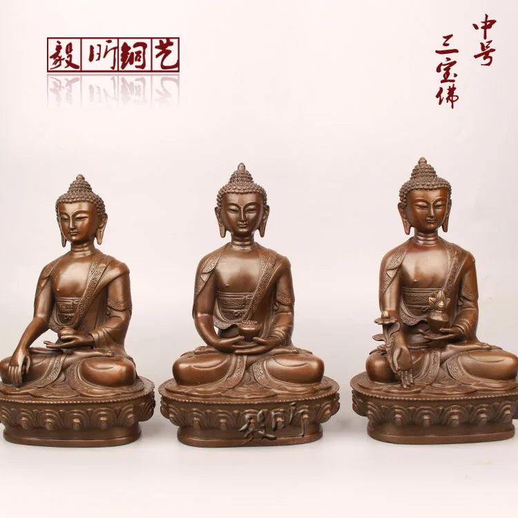 TOP GOOD figure of Buddha HOME  Talisman House Protection # 3P Tibetan Nepal Buddhism Phra Sompo Buddha brass statue