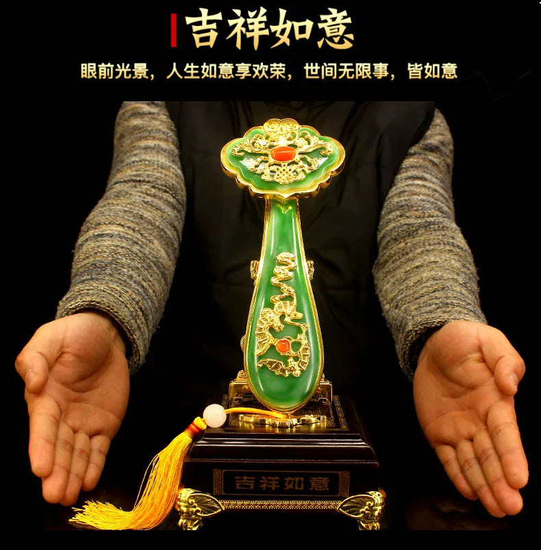 TOP GOOD gift #  office home Mascot efficacious Talisman Money Drawing Fortune Golden JADE RUYI FENG SHUI Sculpture statue