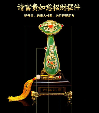 TOP GOOD gift #  office home Mascot efficacious Talisman Money Drawing Fortune Golden JADE RUYI FENG SHUI Sculpture statue