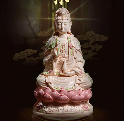 TOP GOOD # high-grade home TOP Talisman Mascot Guanyin Buddha Natural Porcelain jade carving Sculpture statue  28cm