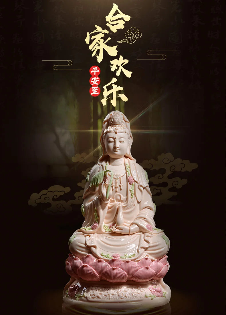 TOP GOOD # high-grade home TOP Talisman Mascot Guanyin Buddha Natural Porcelain jade carving Sculpture statue  28cm