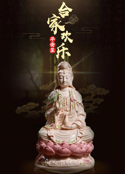 TOP GOOD # high-grade home TOP Talisman Mascot Guanyin Buddha Natural Porcelain jade carving Sculpture statue  28cm