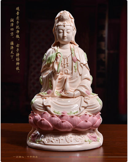 TOP GOOD # high-grade home TOP Talisman Mascot Guanyin Buddha Natural Porcelain jade carving Sculpture statue  28cm