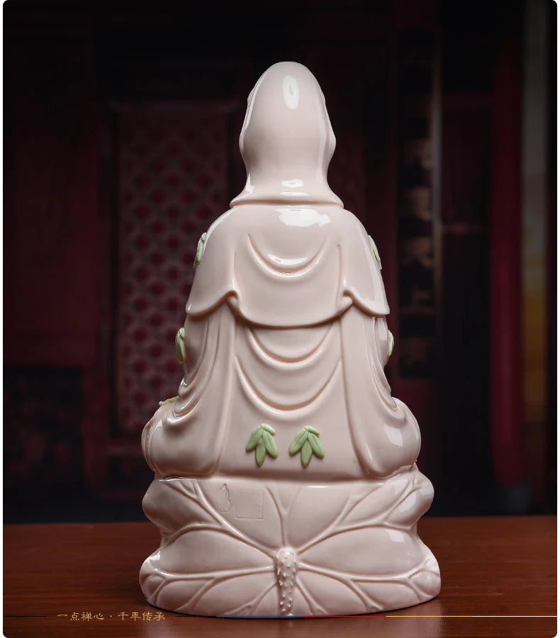 TOP GOOD # high-grade home TOP Talisman Mascot Guanyin Buddha Natural Porcelain jade carving Sculpture statue  28cm