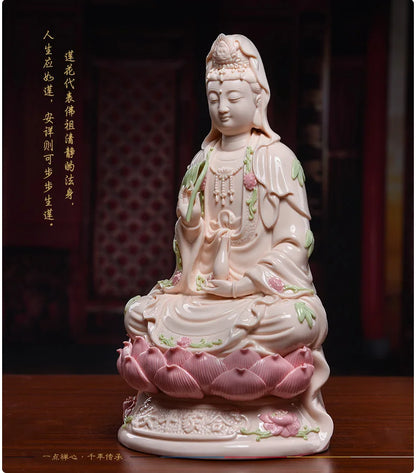 TOP GOOD # high-grade home TOP Talisman Mascot Guanyin Buddha Natural Porcelain jade carving Sculpture statue  28cm