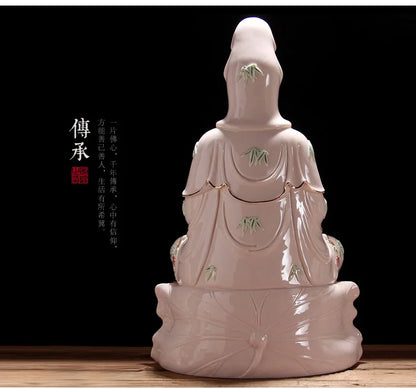 TOP GOOD # high-grade home family  Talisman FENG SHUI Mascot Guanyin Buddha Porcelain jade carving Sculpture statue  30cm