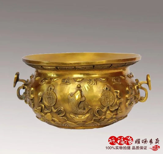 TOP GOOD  home LIVING ROOM FENG SHUI-Mascot Money Drawing lucky cornucopia treasure bowl Brass statue Decoration