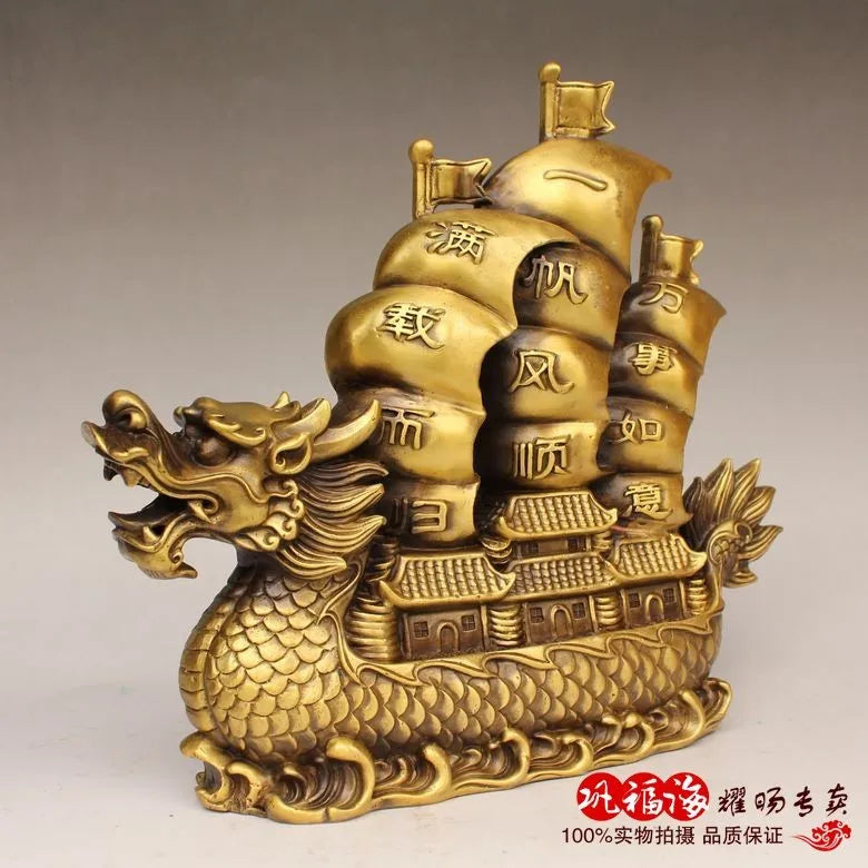 TOP GOOD  home LIVING ROOM protective-Mascot Money Drawing lucky dragon bronze Brass statue sculpture Decoration