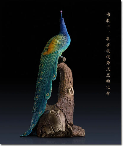 TOP GOOD  # home office best Decoration 3D bird peafowl Peacock red Wine rack brass statue