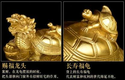 TOP GOOD #  home protective- Talisman House Protection Money Drawing Dragon Turtle FENG SHUI Brass statue 26 CM