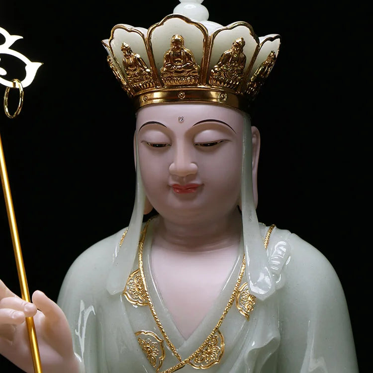 TOP GOOD large- high-grade home Asia  Mascot ksitigarbha Dizang pusa Buddha Natural jade gilding carving Sculpture statue