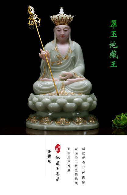 TOP GOOD large- high-grade home Asia  Mascot ksitigarbha Dizang pusa Buddha Natural jade gilding carving Sculpture statue