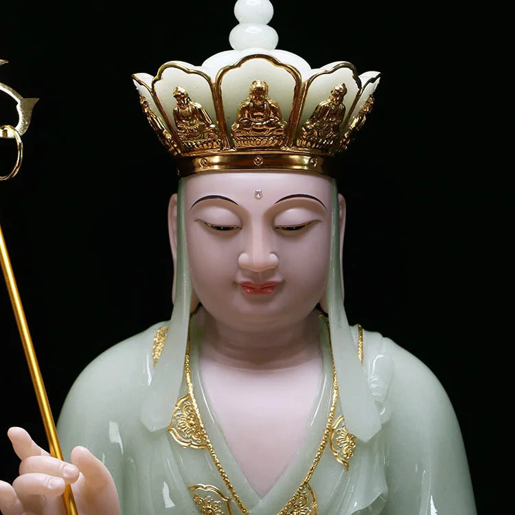 TOP GOOD large- high-grade home Asia  Mascot ksitigarbha Dizang pusa Buddha Natural jade gilding carving Sculpture statue