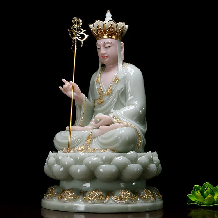 TOP GOOD large- high-grade home Asia  Mascot ksitigarbha Dizang pusa Buddha Natural jade gilding carving Sculpture statue