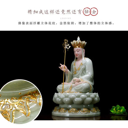 TOP GOOD large- high-grade home Asia  Mascot ksitigarbha Dizang pusa Buddha Natural jade gilding carving Sculpture statue