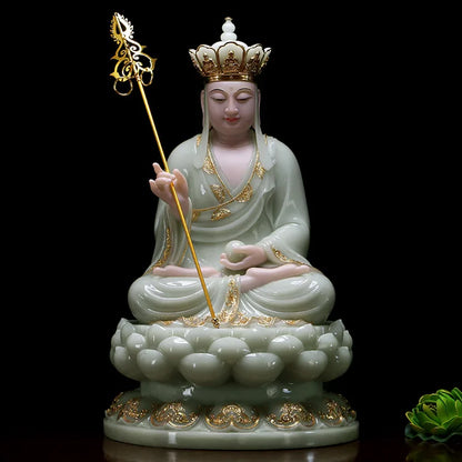 TOP GOOD large- high-grade home Asia  Mascot ksitigarbha Dizang pusa Buddha Natural jade gilding carving Sculpture statue