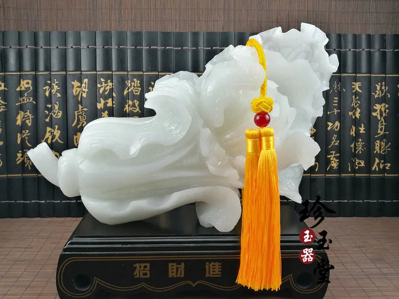 TOP GOOD office home FENG SHUI Talisman Protection Money Drawing BAICAI white jade Sculpture ART statue $1000--27CM #