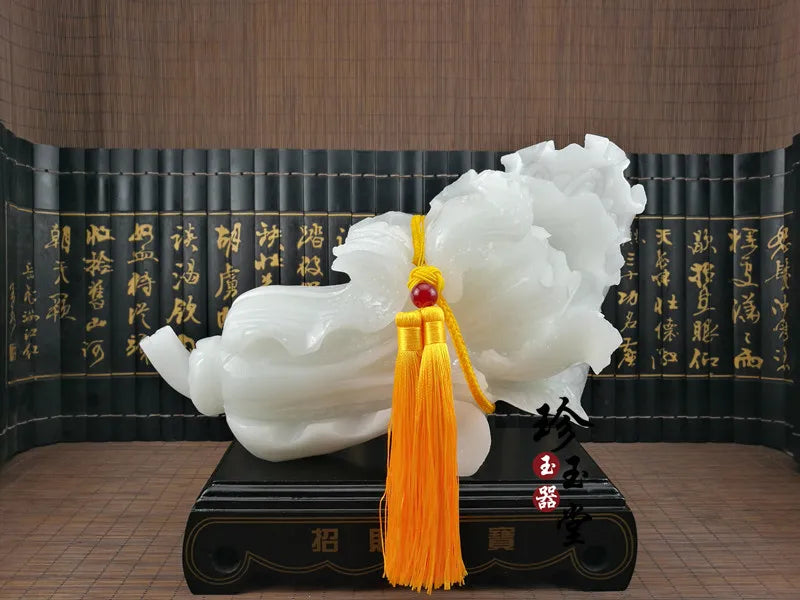 TOP GOOD office home FENG SHUI Talisman Protection Money Drawing BAICAI white jade Sculpture ART statue $1000--27CM #