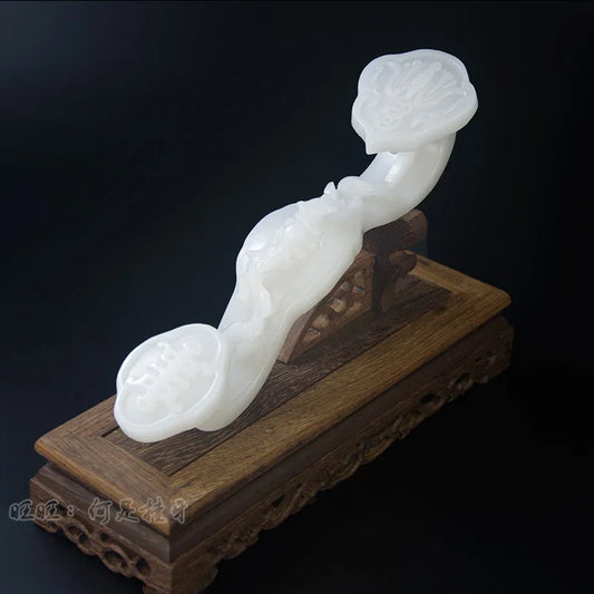 TOP GOOD  office home Mascot efficacious Talisman Money Drawing Fortune WHITE JADE RUYI FENG SHUI Sculpture statue