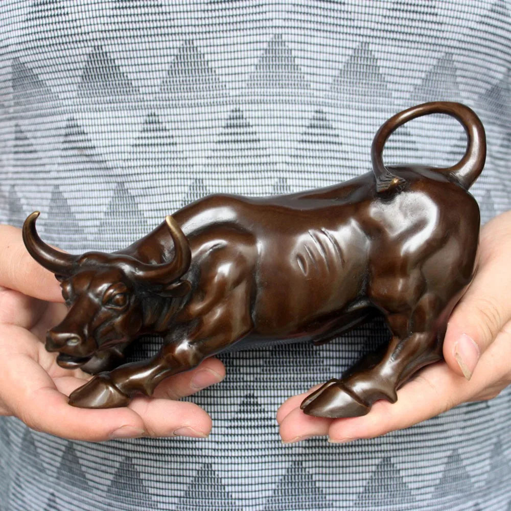 TOP GOOD office home store business stock-market Mascot -Talisman Protection Money Drawing Charging Bull bronze statue 19CM #