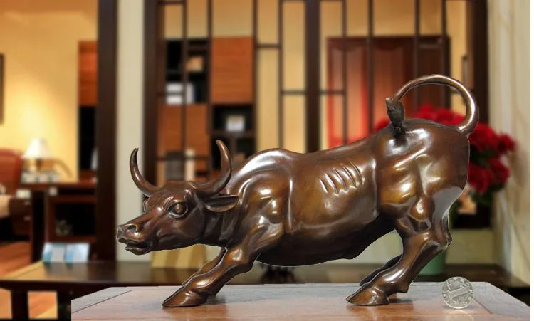 TOP GOOD office home store business stock-market Mascot -Talisman Protection Money Drawing Charging Bull bronze statue 19CM #