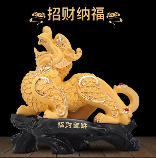 TOP GOOD wealth and treasure # office home shop Money Drawing Talisman # Fortune GOLDEN dragon PI XIU FENG SHUI statue