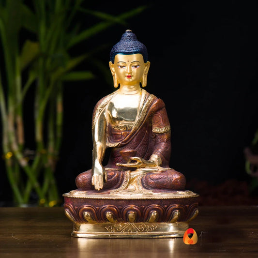 TOP GOOD wholesale buddha statue # 8 inch tall --HOME family  Talisman # Tibet hand-painted Gilding the Buddha brass statue