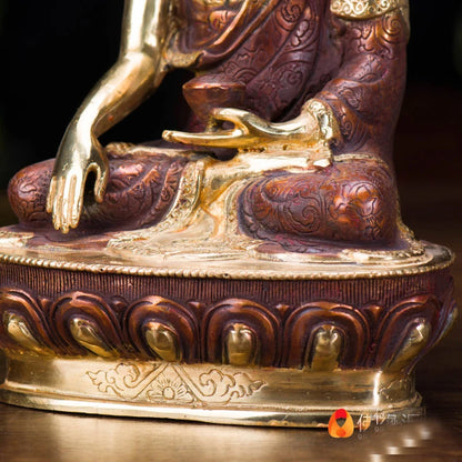 TOP GOOD wholesale buddha statue # 8 inch tall --HOME family  Talisman # Tibet hand-painted Gilding the Buddha brass statue