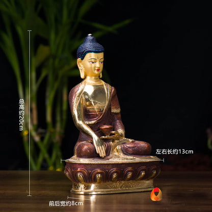 TOP GOOD wholesale buddha statue # 8 inch tall --HOME family  Talisman # Tibet hand-painted Gilding the Buddha brass statue