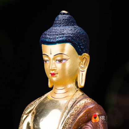 TOP GOOD wholesale buddha statue # 8 inch tall --HOME family  Talisman # Tibet hand-painted Gilding the Buddha brass statue