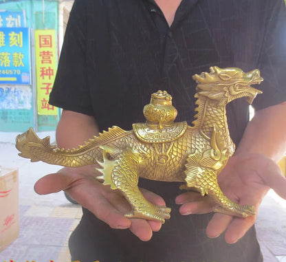 TOP GOODoffice SHOP TOP efficacious Money Drawing GOOD LUCK Mascot talisman # Southeast Asia GOD Dragon FENG SHUI Brass statue