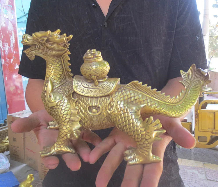 TOP GOODoffice SHOP TOP efficacious Money Drawing GOOD LUCK Mascot talisman # Southeast Asia GOD Dragon FENG SHUI Brass statue